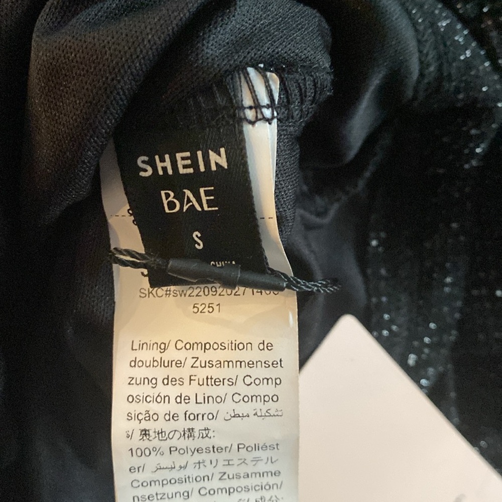 NWT Sparkly Ruched Bodycon Sweetheart Neckline Black Party Dress Shein Bae Small - Picture 7 of 9